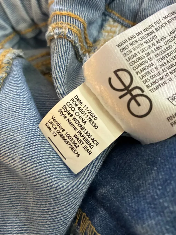 Vintage America Paperbag Waist Jeans High Rise Tapered Stretch Light Wash 12 - Image 2