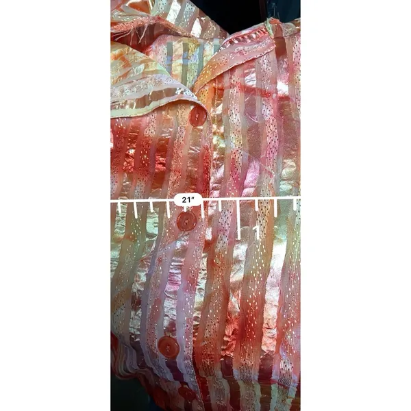 021-014 Altered Blouse Womens‎ Size Medium Pink Long Sleeve Sheer Button Down - Image 6