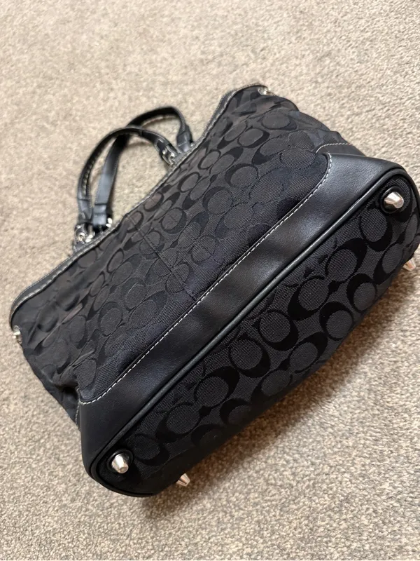 Vintage Coach Hampton Signature Satchel Black Canvas Leather Y2K Hobo code 6830 - Image 3
