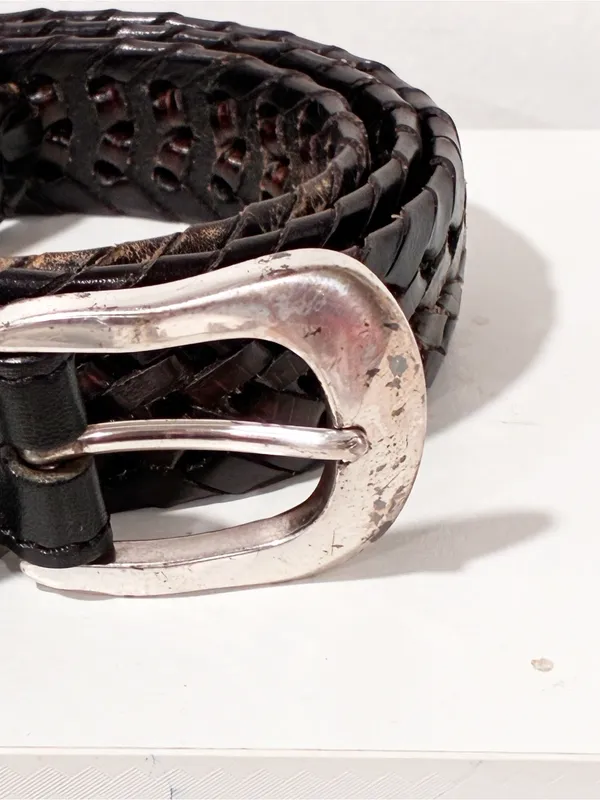 Vintage Brighton Women’s 36 Leather Belt Silver Tone Buckle Brown Braided - Image 2