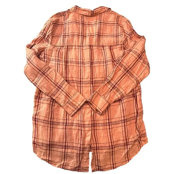 Free People Overshirt Womens Small Orange‎ Plaid Button Front Collared - Image 4