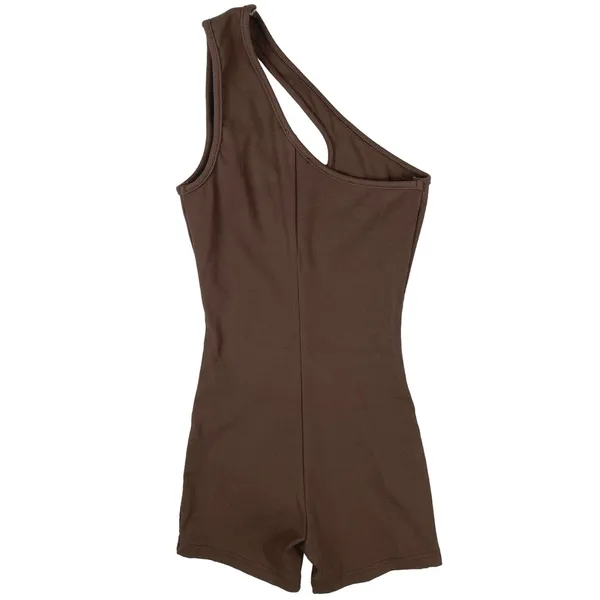 SNDYS Layana Brown One Shoulder Ribbed Cutout Sleeveless Romper Shorts Size XS - Image 3