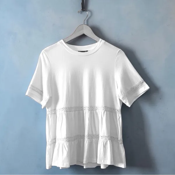 ASOS White Lace Trim Tiered Peplum Oversized Top Size 6 #cottagecore - Image 4