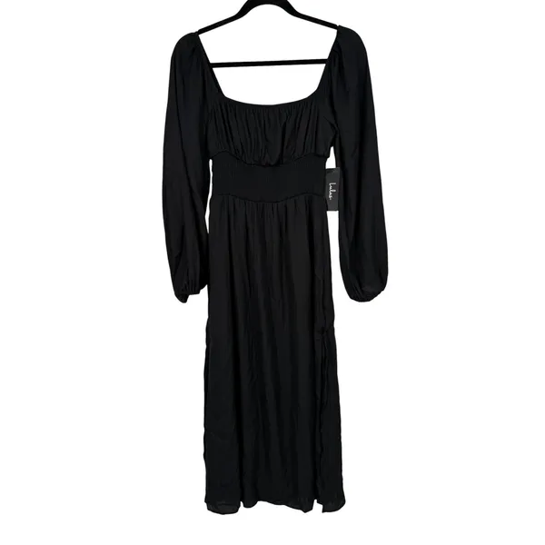 NWT‎ Lulus Long Sleeve Smocked Waist Midi Dress Black Size XS Babydoll Milkmaid - Image 4