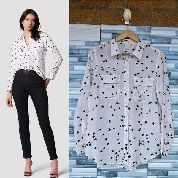 Equipment Star Print Long Sleeve Silk Blouse medium - Image 2