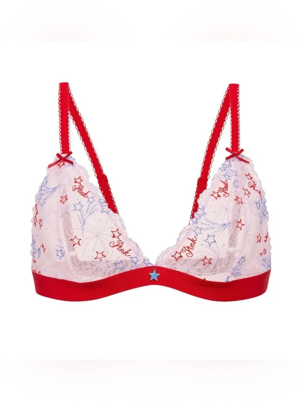 VICTORIA’S SECRET PINK Unlined Triangle Bralette Firework Embroidered Sheer L - Image 2