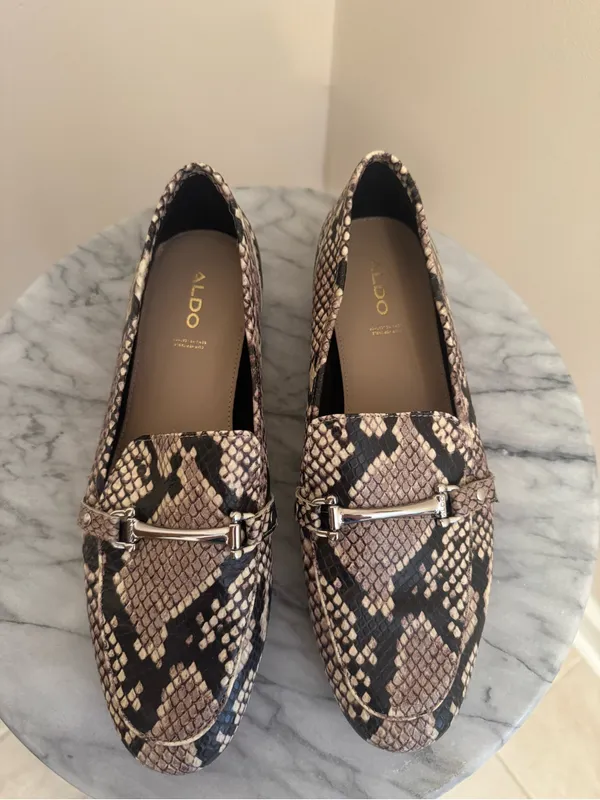 ALDO Snake Print Leather Loafers Women’s Size 9 Horsebit Slip On Flats - Image 6