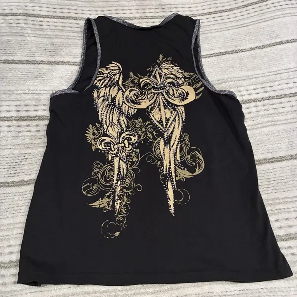 Black Rhinestone Vance Biker Wear Grunge Biker Tank Top-Zip Up-LARGE - Image 9