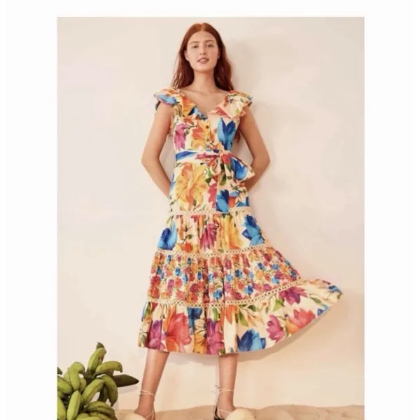 FARM RIO Mary's Garden Frilled Top Midi Size XS - Image 2