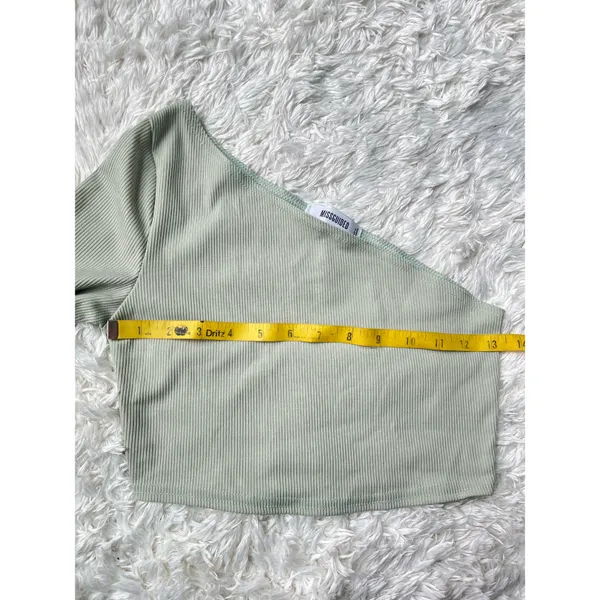 Missguided Mint Green Ribbed One Shoulder Crop Top - Image 3