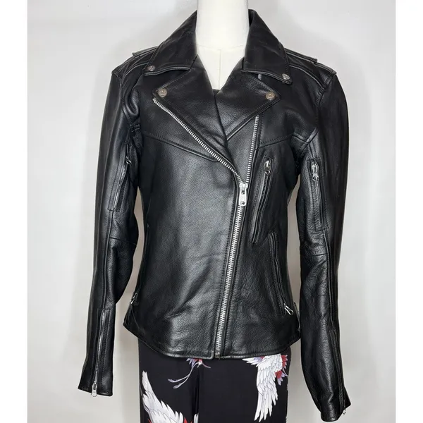 River Road Women's Small Black Cowhide Leather Motorcycle Moto Biker Jacket - Image 2