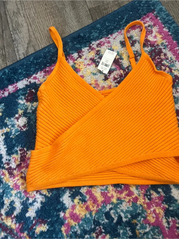 NWT aerie Orange Ribbed faux Wrap Front Cami Top - Image 4