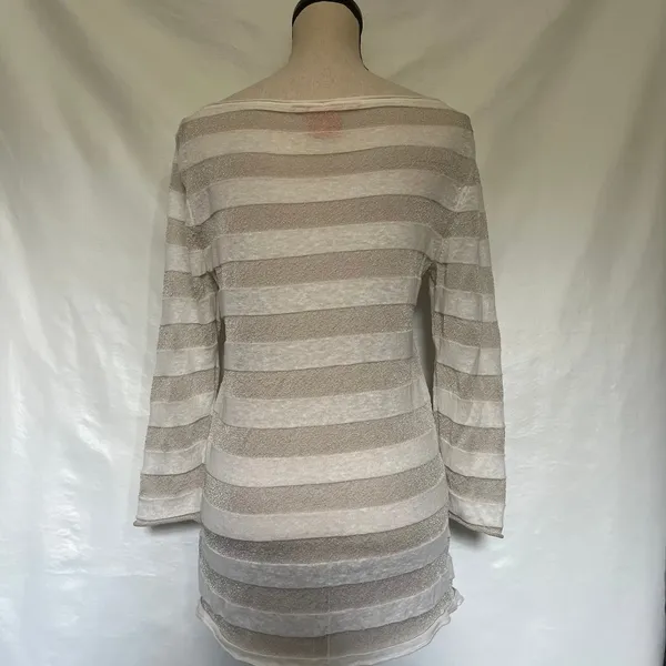 Tory Burch Metallic Stripe Tunic Sweater Sz M Coastal Quiet Luxury Bateau Preppy - Image 7