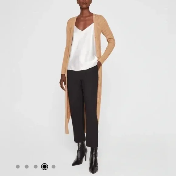 Club Monaco Camel Rib Knit Cardigan‎ Midi Sweater V-Neck Dress Size Small - Image 2