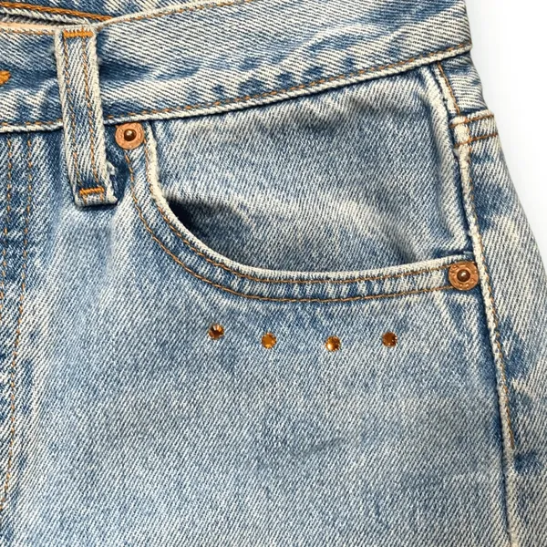 Vintage 90s Levi’s 501 Jeans Custom Brown Boho Stripe Hem USA Made Festival Wear - Image 5