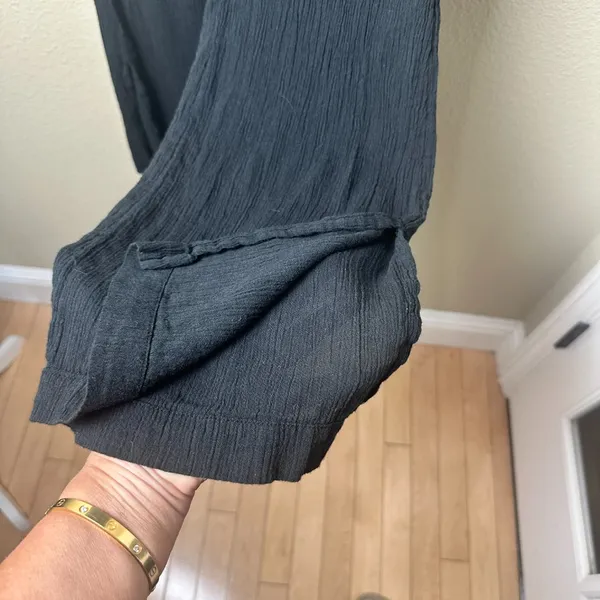 AERIE American Eagle Gauze Wide Leg Beach Pants w Side Slit Size XS Black - Image 6