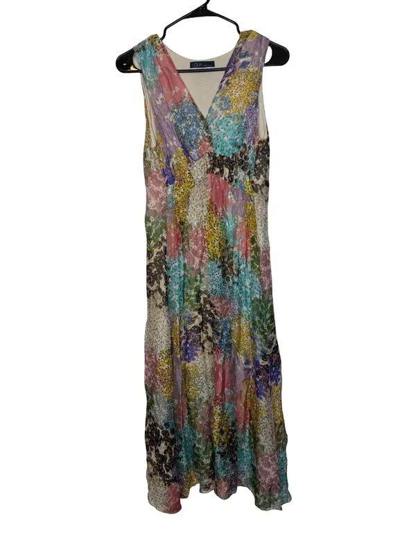 ✨LOLA Italy Silk Blend Floral‎ Patchwork Midi Dress Size M✨ - Image 2
