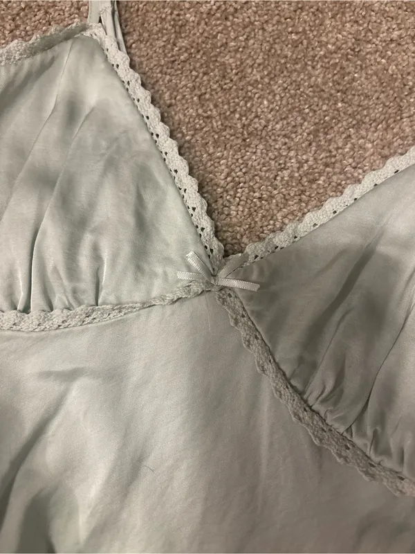 Light Sage Lace-Trim Satin Slip Dress - Women's Intimates - Image 2