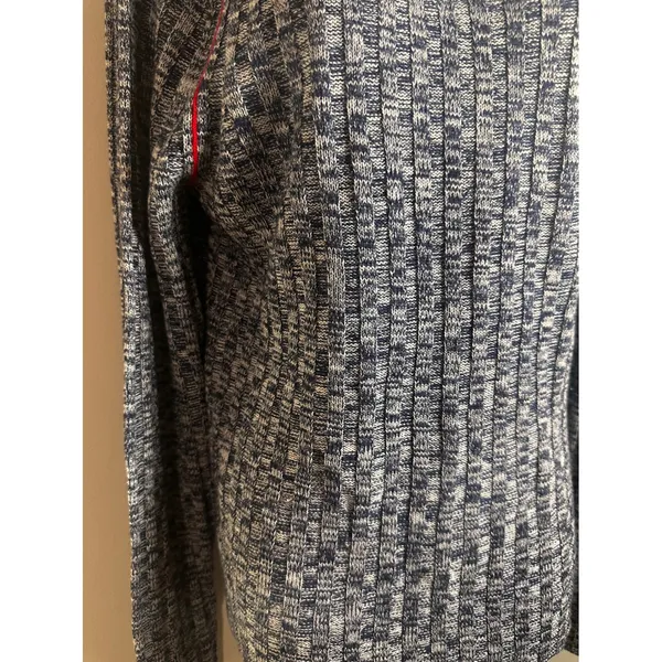 J.Crew Womens‎ XL Blue Marled 100% Merino Wool Wide Rib Mockneck Sweater Raglan - Image 7