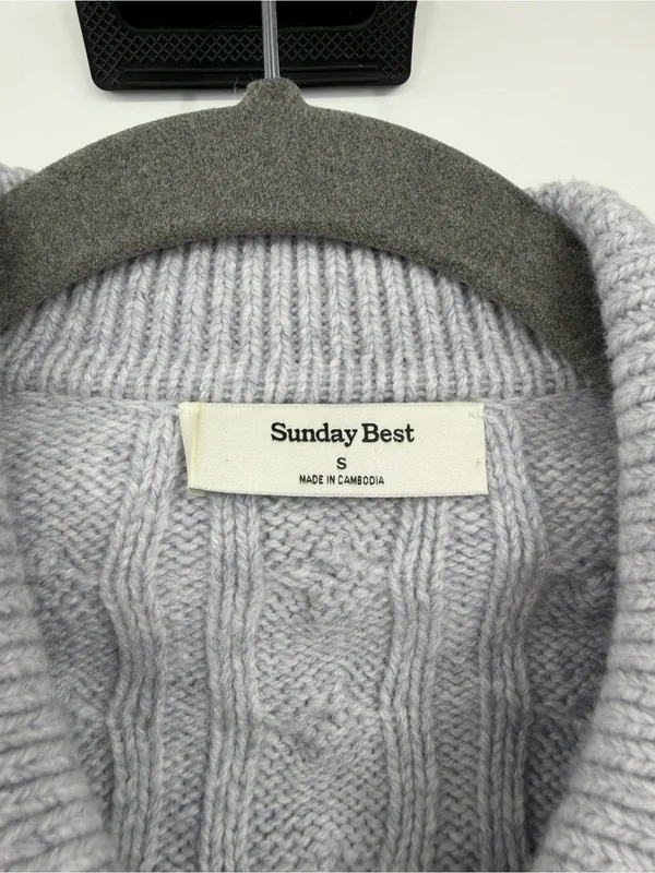 Aritzia Sunday Best Rosebud Polo Sweater S Gray Wool Cable Knit Cropped - Image 6
