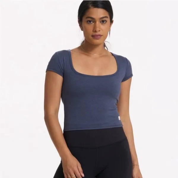 Vuori Halo Short Sleeve Crop Top dream Knit azure heather blue size XL - Image 7