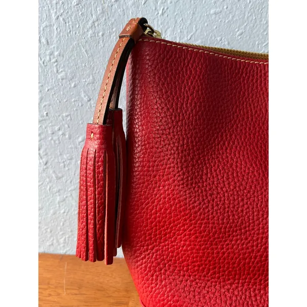VTG Dooney & Bourke Red Pebble Leather Shoulder Tote Bag Y2K Leather Tassel - Image 3