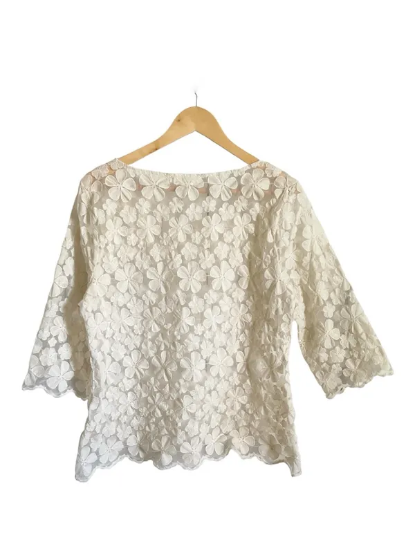 Dylan Women's‎ Lace Floral Scoop Neck Top - Cream - Image 3