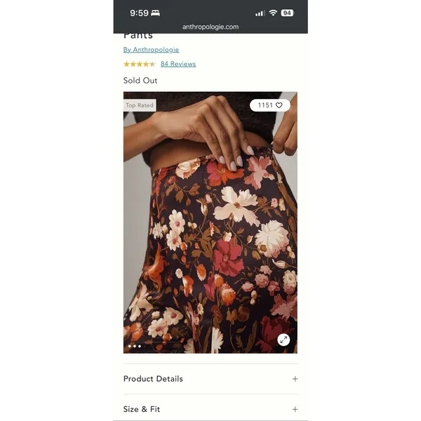 By Anthropologie Floral Flare Pants Womens‎ 8 NWT High Rise Wide Leg Satin Multi - Image 3