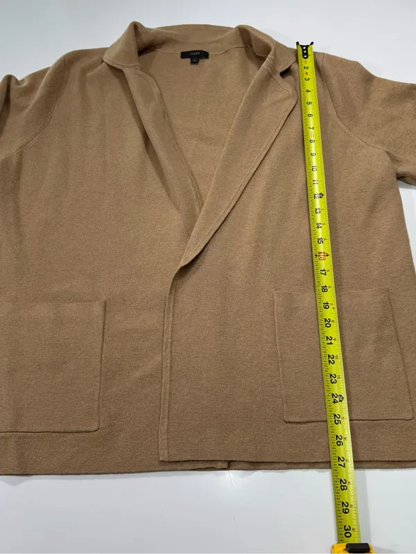 J. Crew Cotton Wool Blend Camel Knit Blazer-Style Cardigan Coatigan Size Large - Image 3
