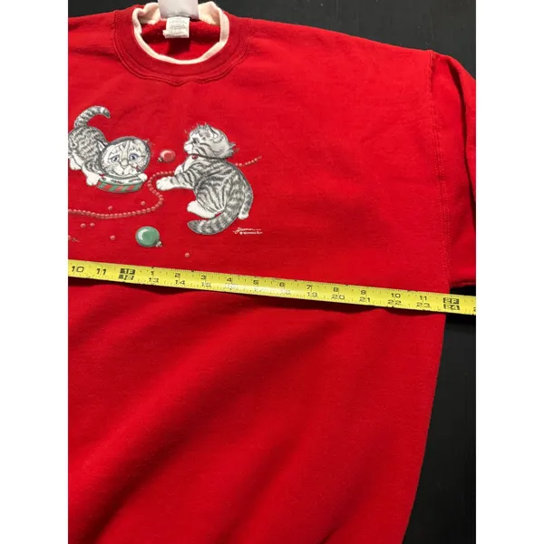 Morning Sun Vintage Christmas Kittens Sweatshirt Red Graphic Pullover‎ Large - Image 3