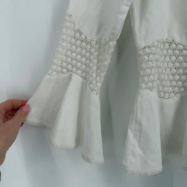 Tizzie Crochet Lace Blouse Women‎ Small White Bell Sleeve Boho Cottagecore Top - Image 5