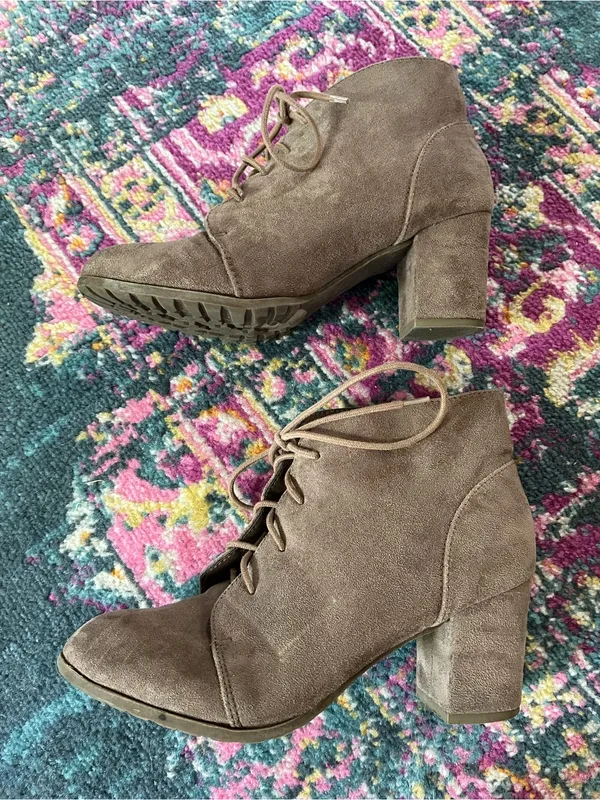 Madden Girl Taupe Faux Suede Lace-Up Ankle Booties - Image 3
