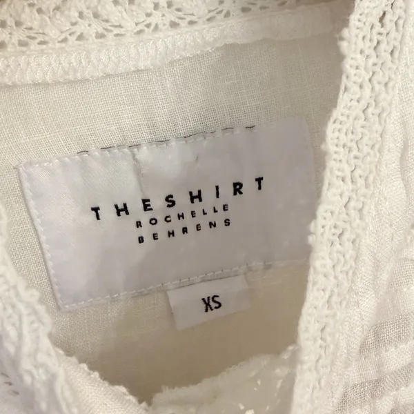 The Shirt Rochelle Behrens Priya Shirt XS White Linen Top Victorian Prairie Lace - Image 4