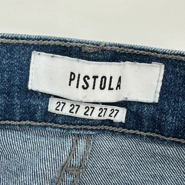 Pistola Jeans Women 27 Blue Cotton Blend Stretch Denim High Rise Cropped Raw Hem - Image 6
