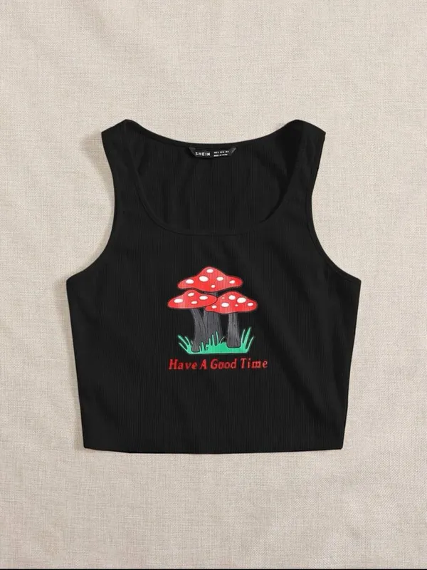 Mushroom Crop Top Black - Image 2