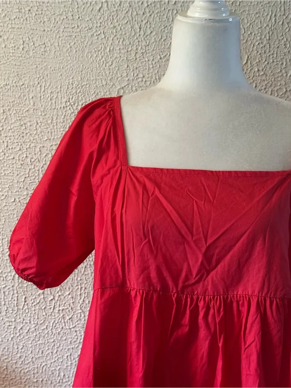 Draper James Red Square-Neck Puff Sleeve Mini Dress - Image 2