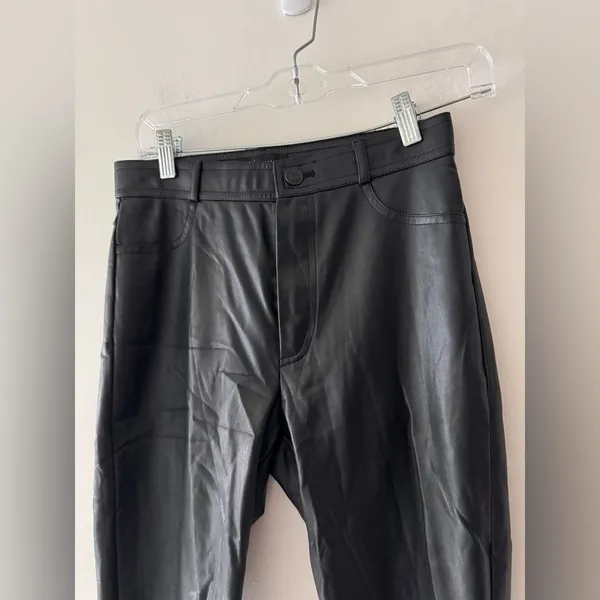 Zara Black Faux Leather‎ Skinny Pants Zipper Split Bottom - Image 2
