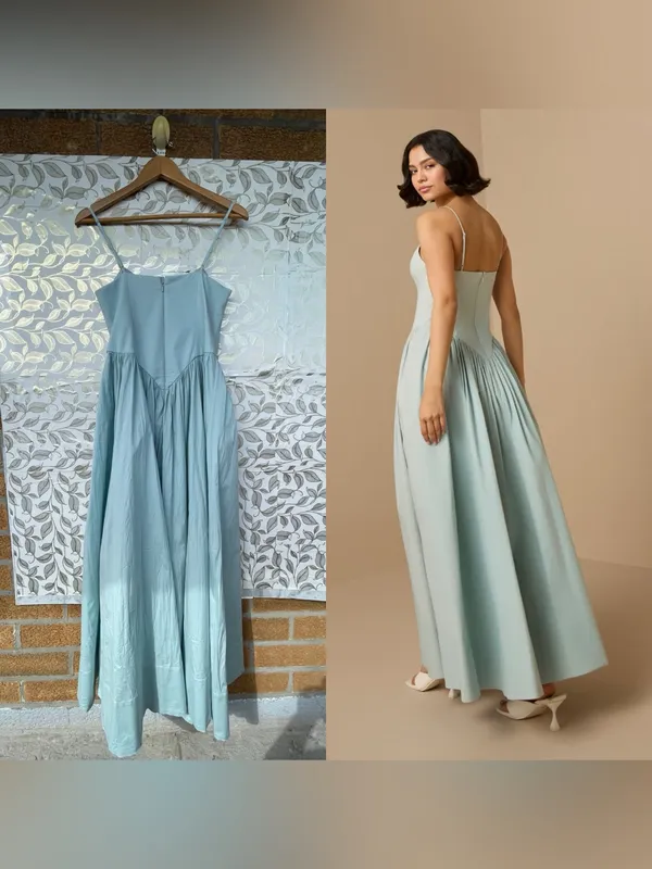 Hemant & Nandita Blue Cotton Strappy Dress Size S Boho Romantic Cottagecore NWT - Image 3