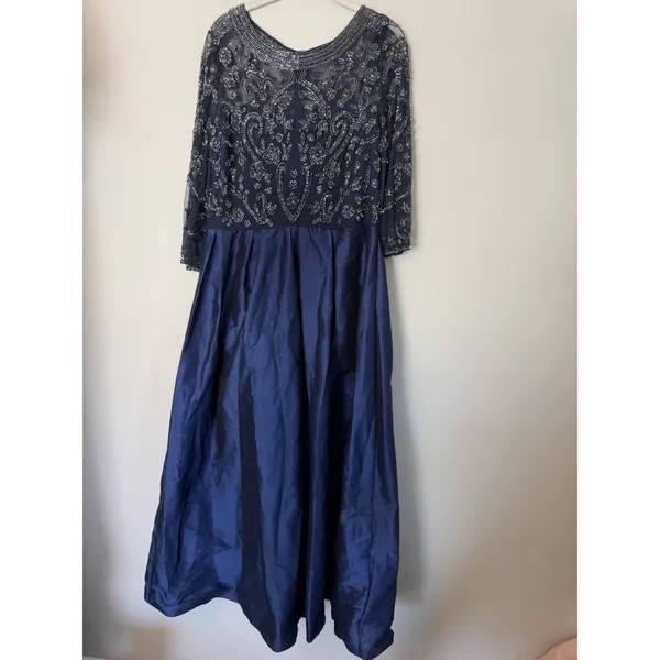 Pisarro Nights Beaded Illusion Neck Taffeta Cocktail Dress 14 Missing Belt NEW - Image 3