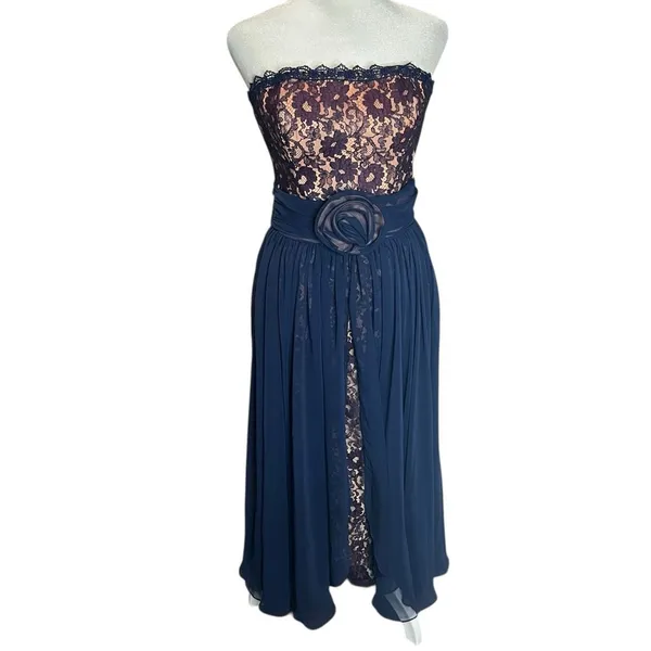 Vintage 80s Ricki Lang Strapless Lace Chiffon Cocktail Dress NWT 6 - Image 2