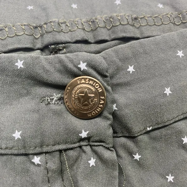 Made in Italy‎ Star Print Pants Womens XL Olive Green Straight Leg Stretch 23 - Image 3