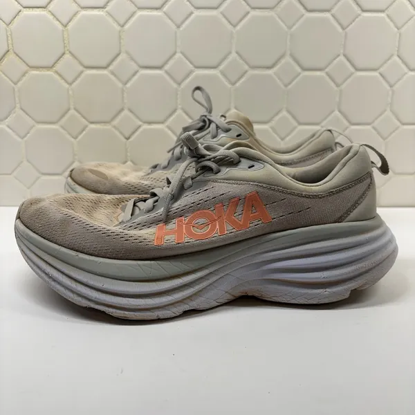 Hoka Bondi 8 Sneakers Womens 8 Grey Peach 1127952 HMLR Road Running Shoes - Image 2