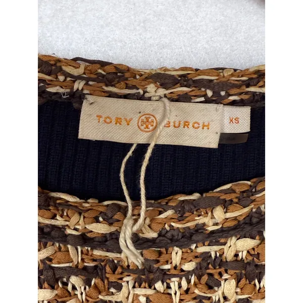 Tory Burch Black Knit Sweater‎ Textured Metallic Front Panel XS - Image 3