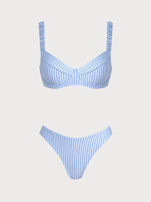 Samiol Striped Blue & White Underwire Bikini Top and High-Cut Bottoms - Image 2