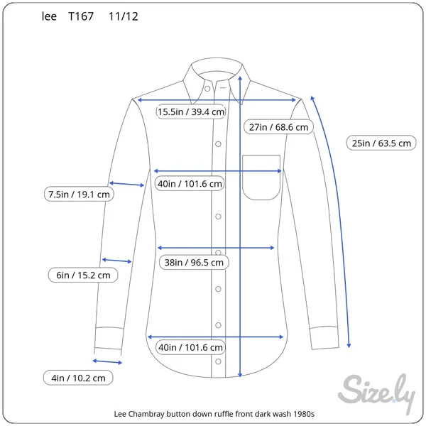 Lee Chambray button down ruffle front dark wash 1980s western - Image 3