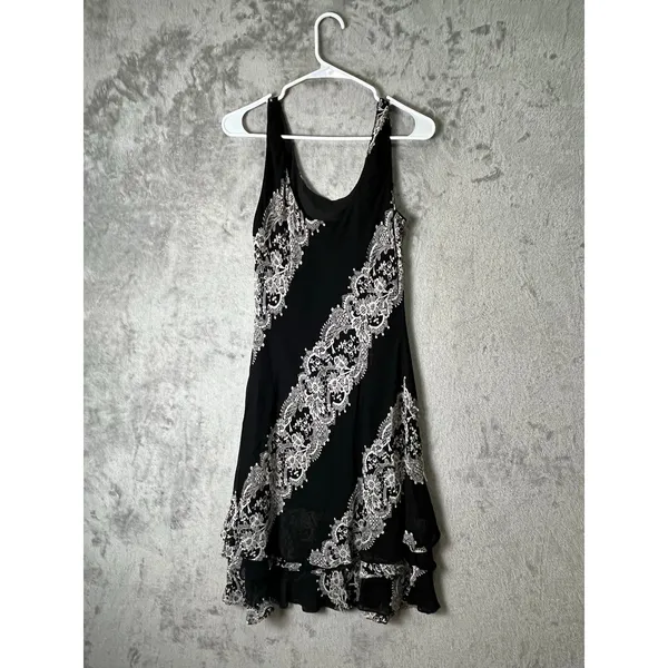 Vintage y2k Lace Overlay Handkerchief Hem Slip Dress Gothic Whimsigoth Grunge SM - Image 3