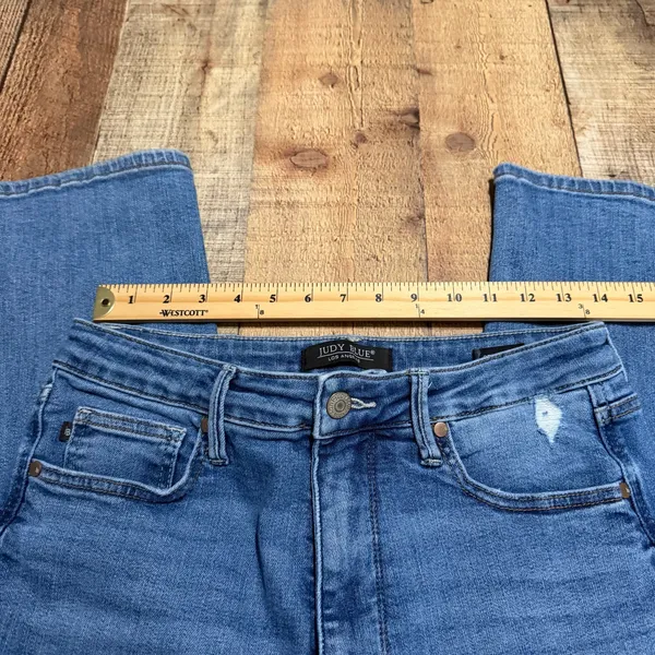 Judy Blue Wmns Medium Wash Stretch Denim Straight Leg Jeans Sz 11/30 Distressed - Image 3