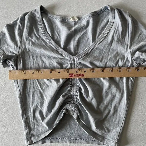 Wilfred Free Ruched Crop Top Tee Light Blue Cotton Boho Women's Size 2XS - Image 7