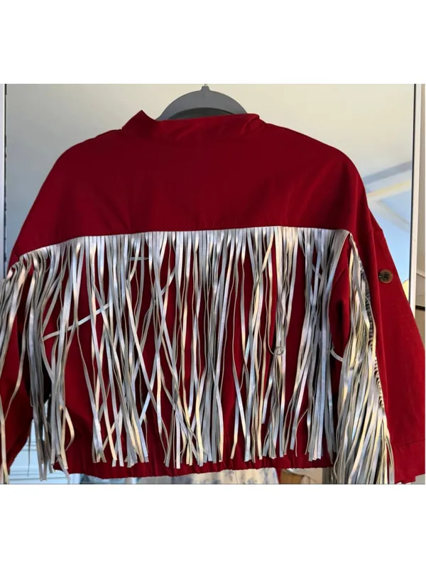NEW Red Wine Crop Fringe Western Cowgirl Jacket S - Image 2