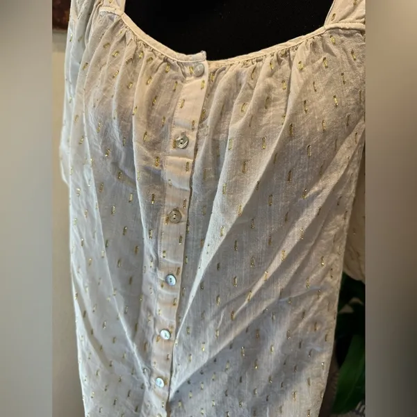 EUC Hester & Orchard Cotton Peasant Button Down Top MEDIUM Gold - Image 4